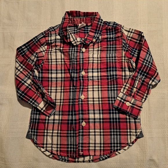 Gap boys size 3T plaid button up shirt, red, blue & white, EUC - Picture 1 of 4